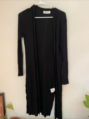 Time and Tru Long Black Ribbed Cardigan